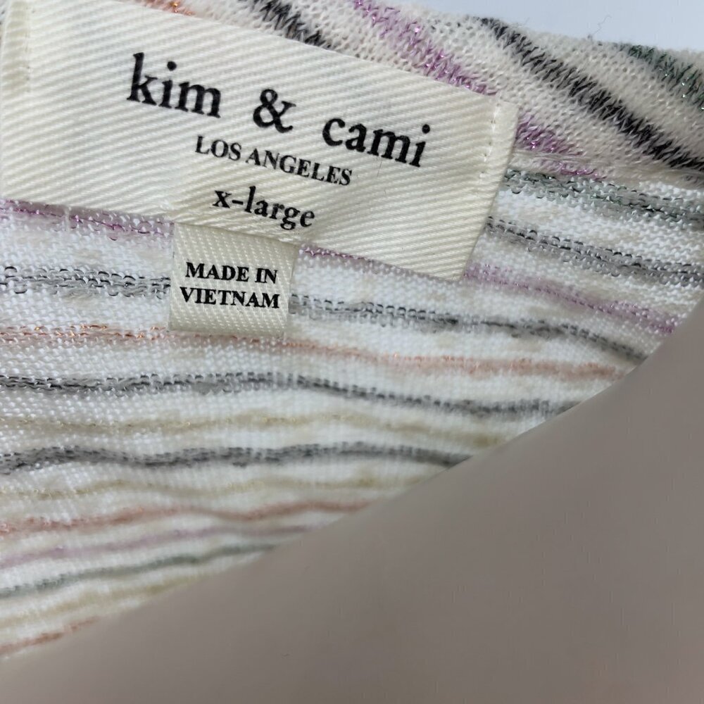 KIM & CAMI Sparkly Knitted Striped Rainbow Ruffles Sleeves White T-shirt Size XL - Picture 5 of 9